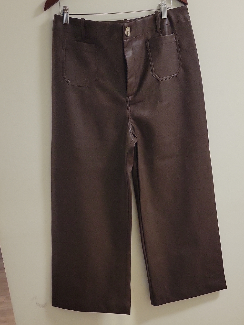 White Birch Brown Faux Leather Wide Leg Pants Size 1X